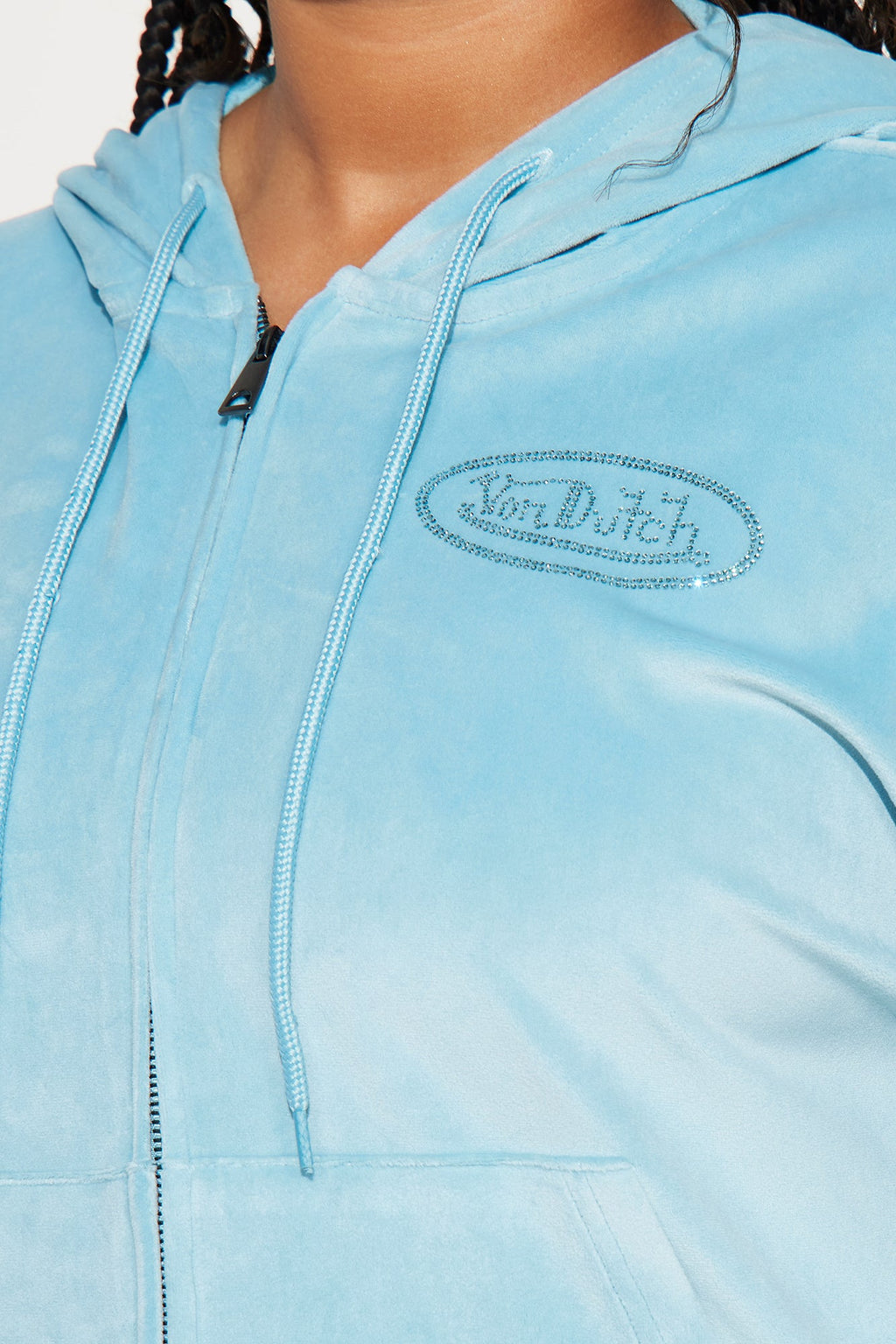 Von Dutch Velour Rhinestone Hoodie - Blue