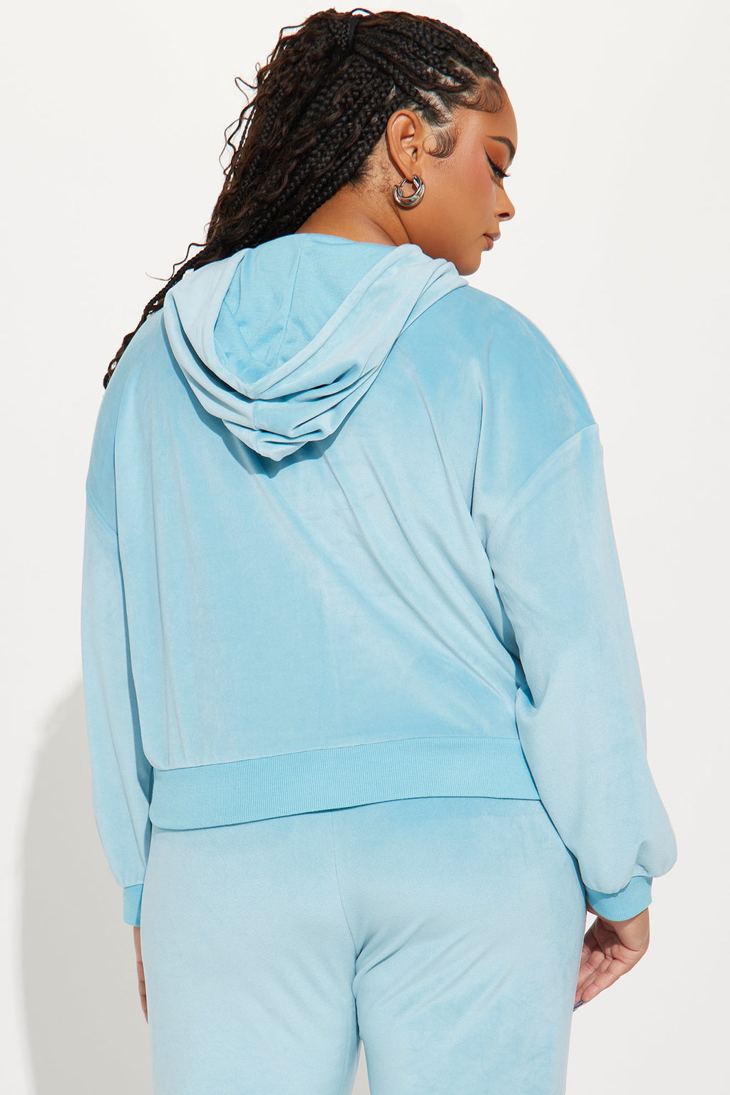Von Dutch Velour Rhinestone Hoodie - Blue