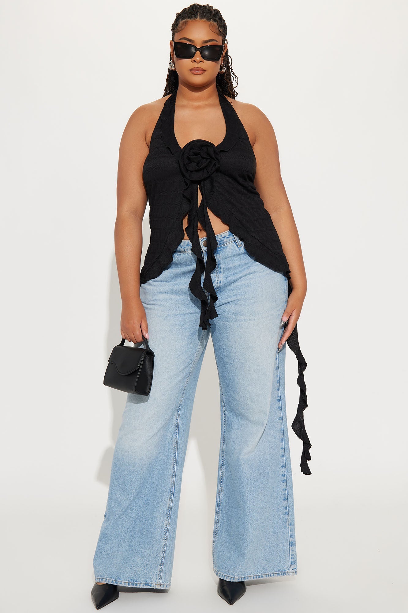 Hello Rose Halter Top - Black