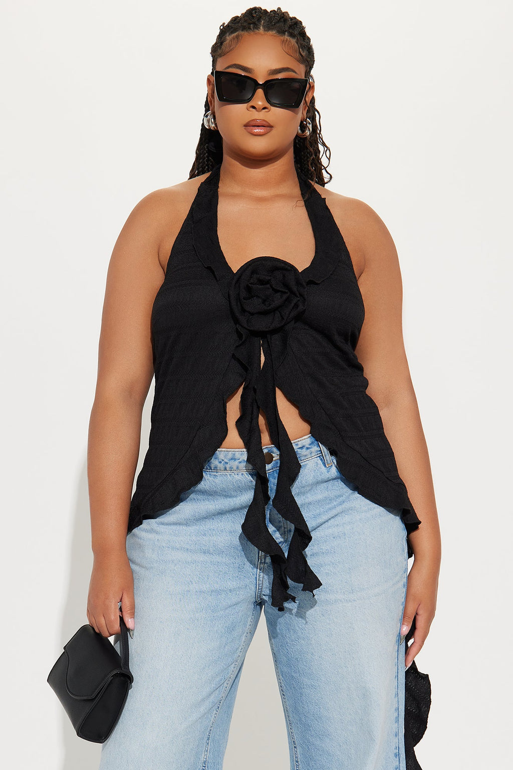 Hello Rose Halter Top - Black