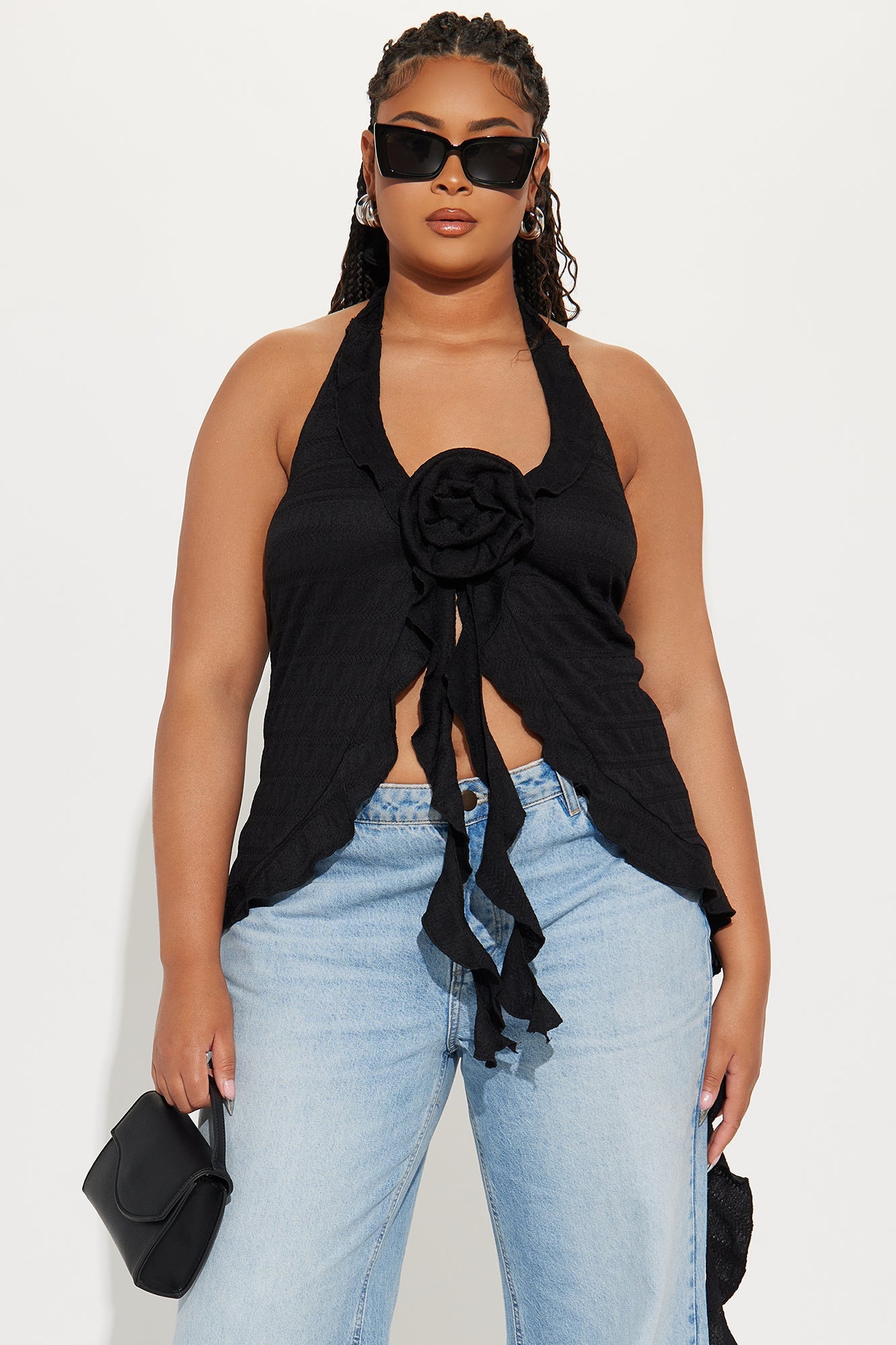 Hello Rose Halter Top - Black