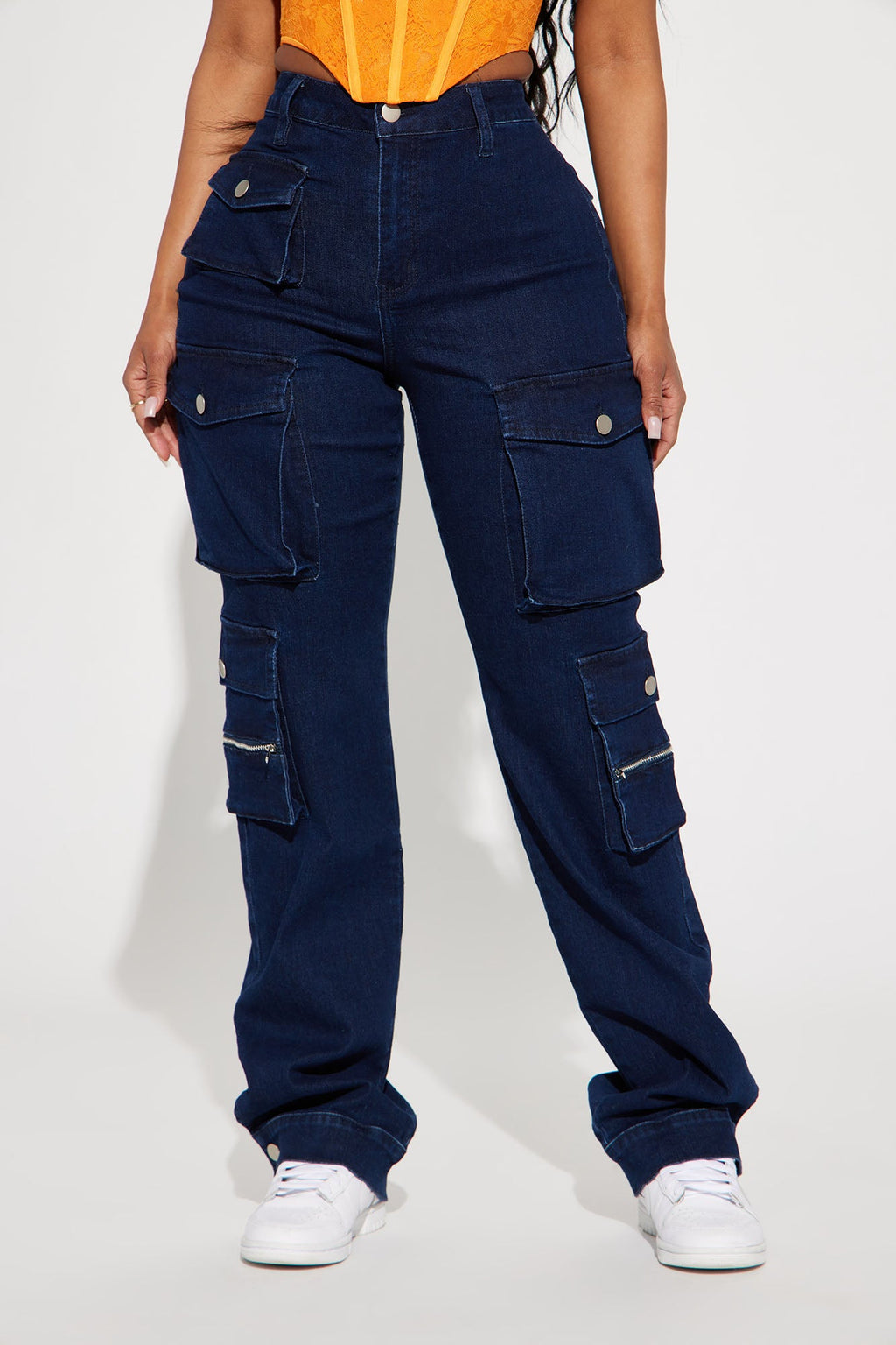 Out Of My Way Stretch Cargo Jean - Dark Wash