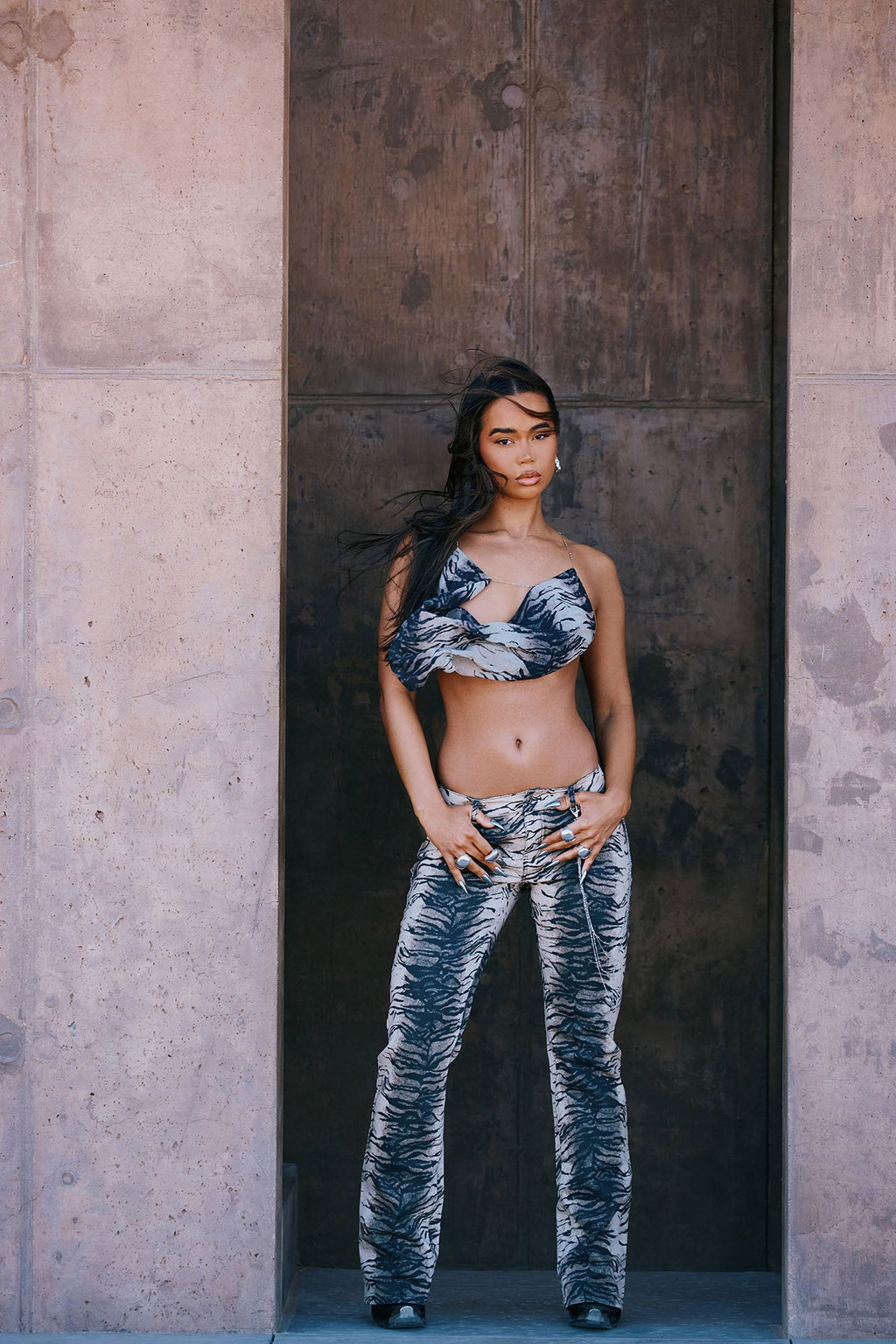 Zoe Zebra Pant Set - Brown/combo