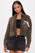 Alana Cheetah Denim Jacket - Brown/combo