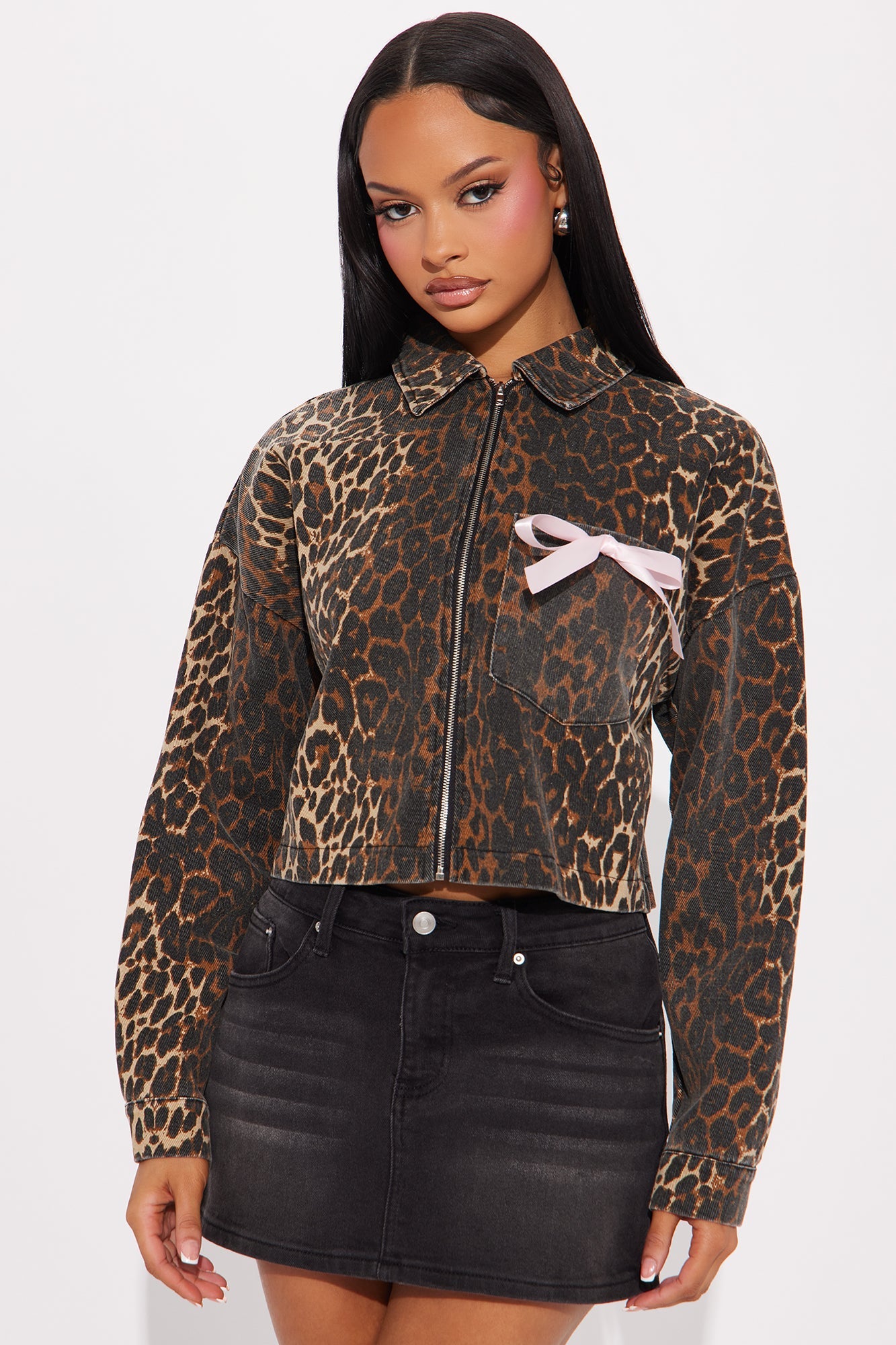 Alana Cheetah Denim Jacket - Brown/combo