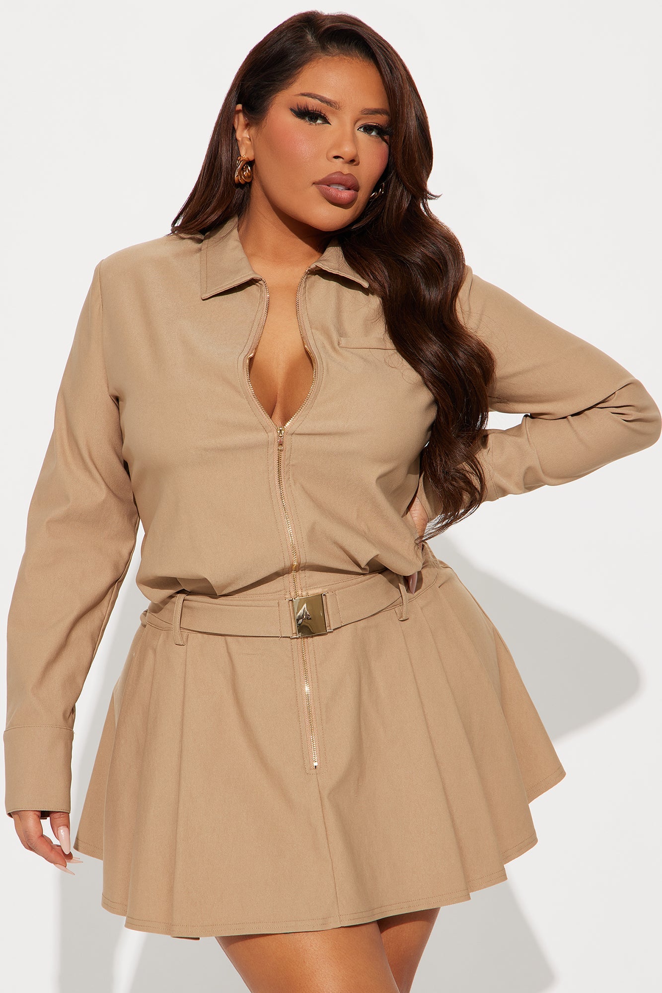 Janina Belted Mini Dress - Khaki