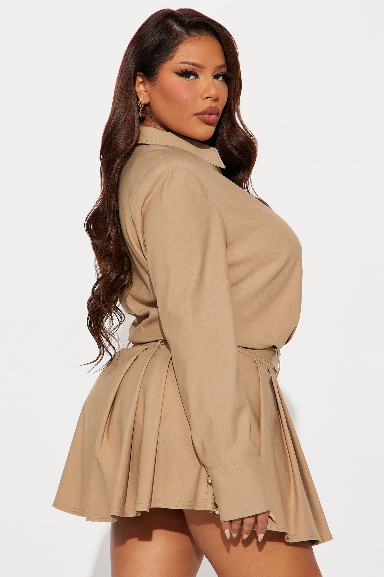 Janina Belted Mini Dress - Khaki