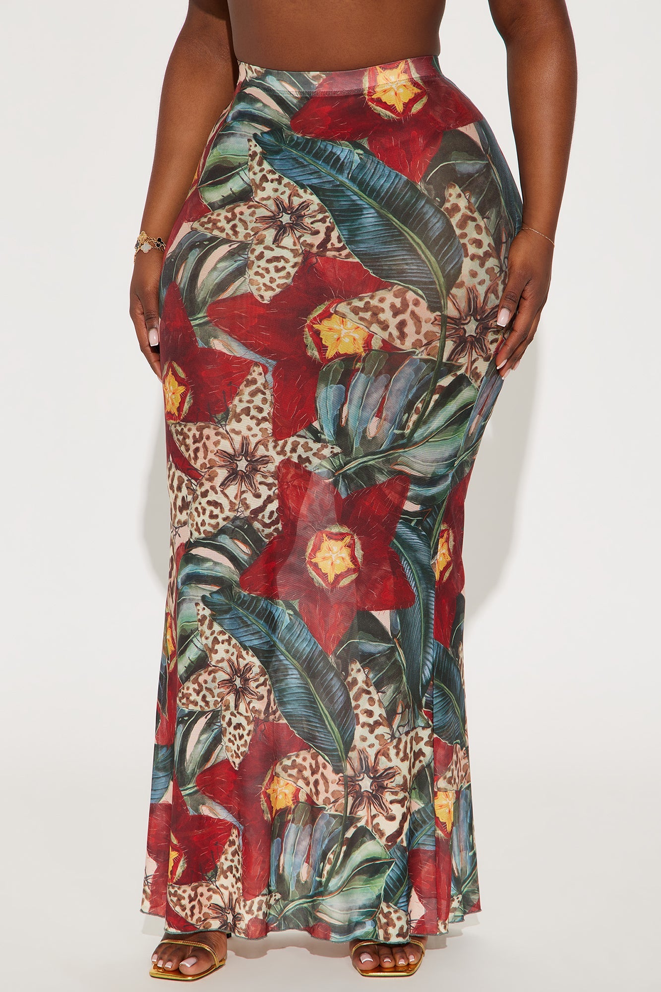 In Full Bloom Mesh Maxi Skirt - Brown/combo