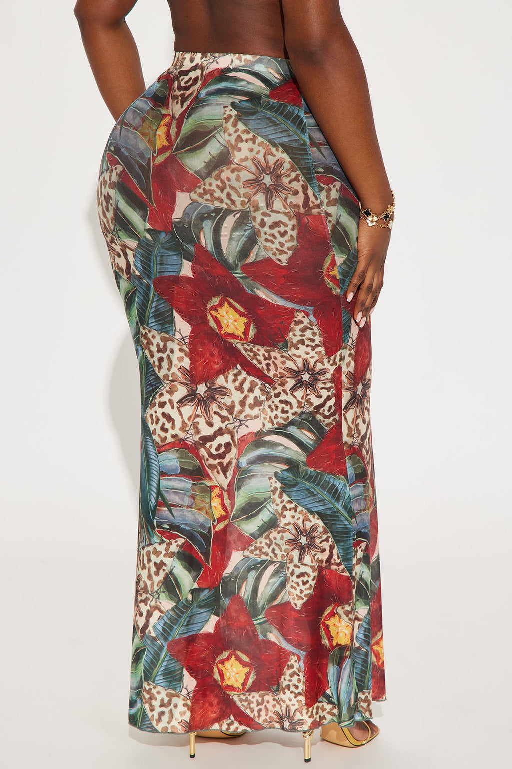 In Full Bloom Mesh Maxi Skirt - Brown/combo