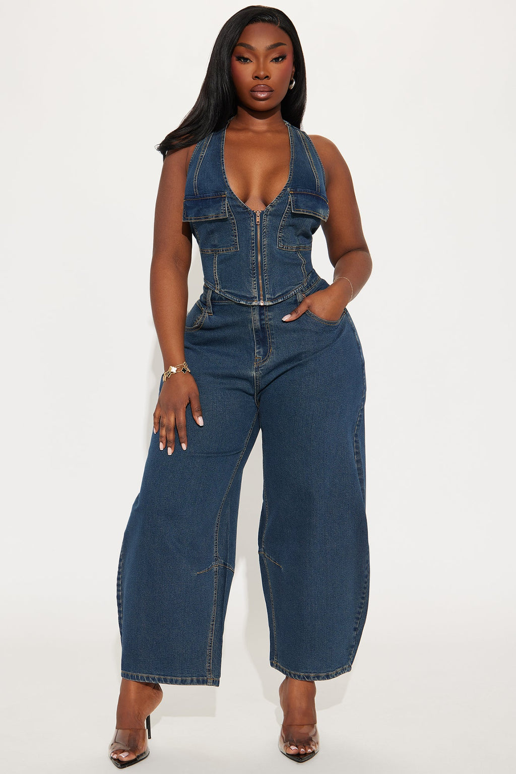 Taylor Barrel Jean Set - Dark Wash