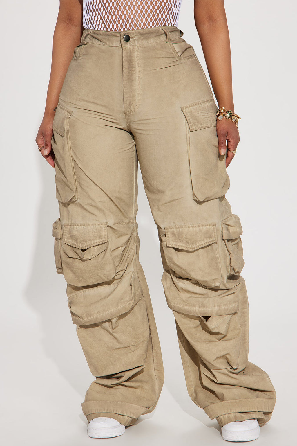 Talk It Up Oversized Distressed Washed Cargo Pant - Khaki