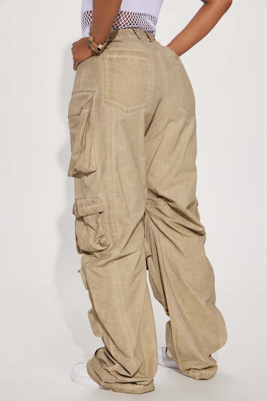 Talk It Up Oversized Distressed Washed Cargo Pant - Khaki
