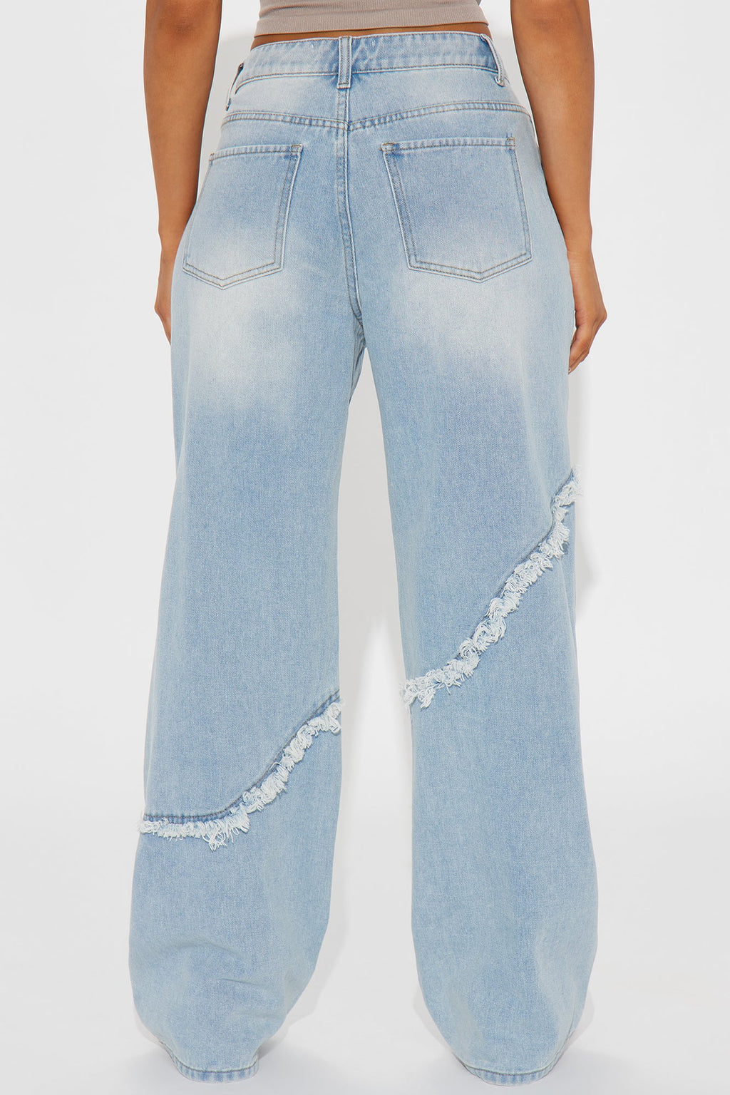 Landon Non Stretch Destructed Fray Wide Leg Jeans - Light Wash