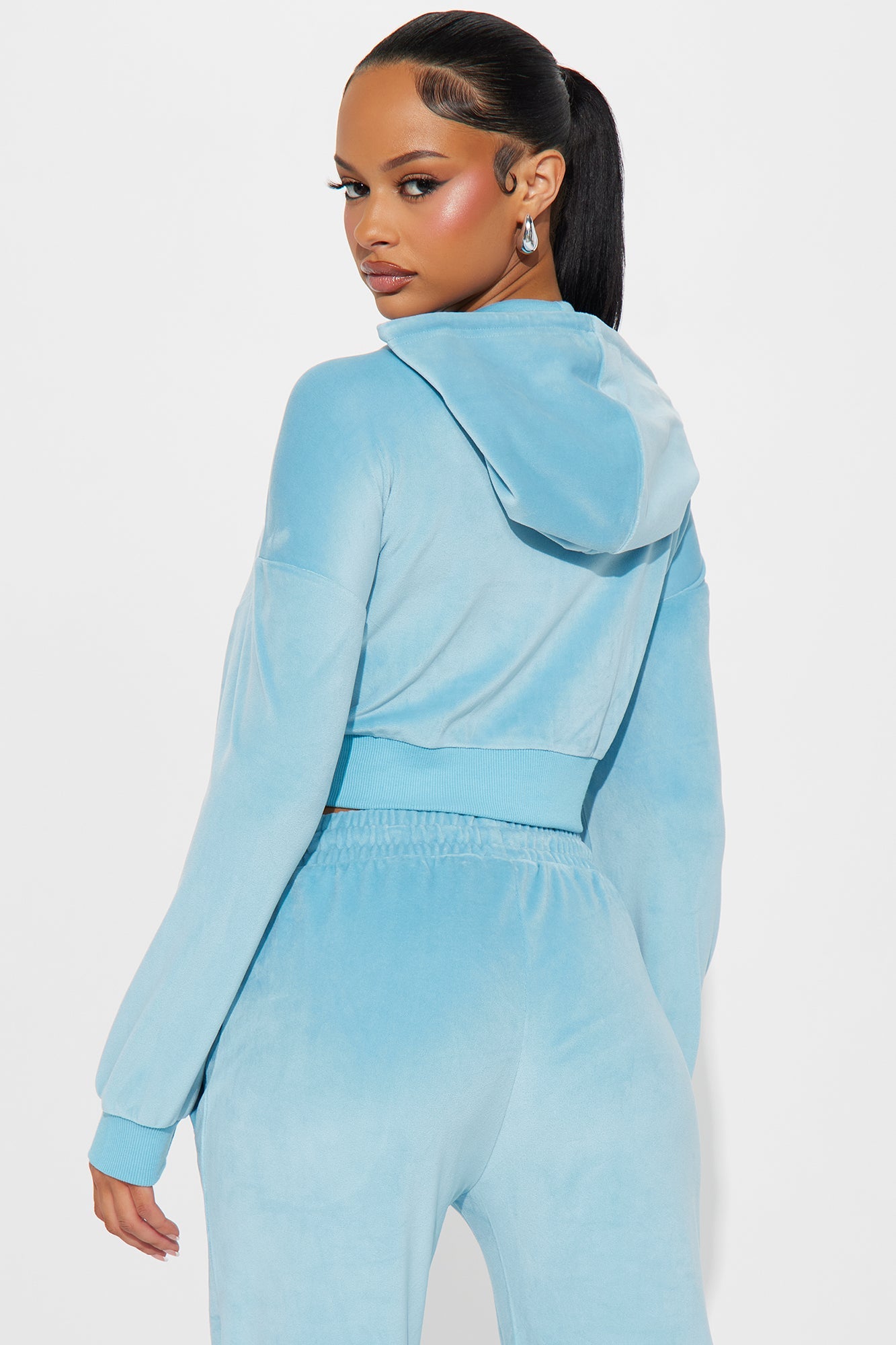 Von Dutch Velour Rhinestone Hoodie - Blue