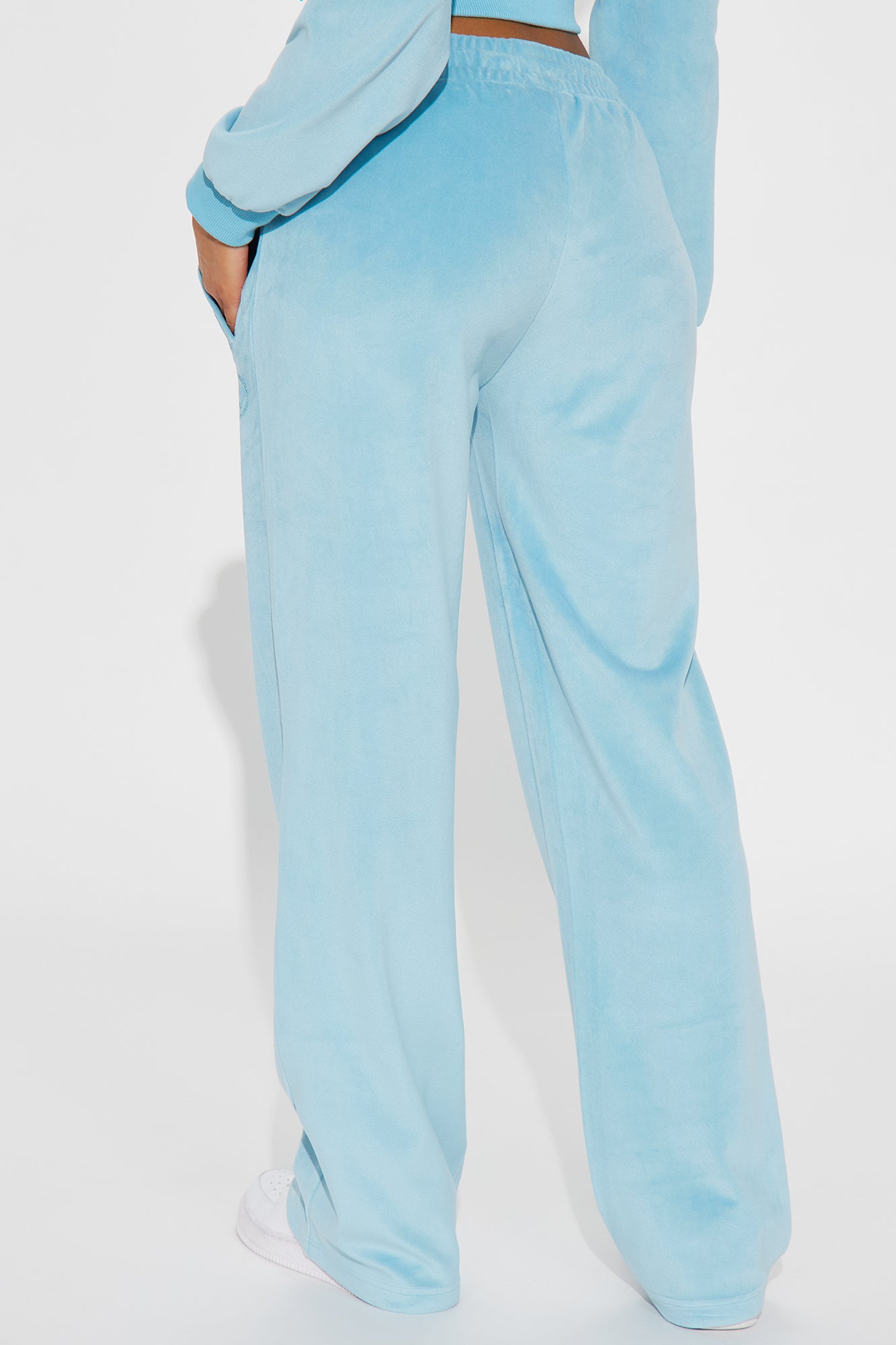 Von Dutch Velour Rhinestone Wide Leg Pant - Blue