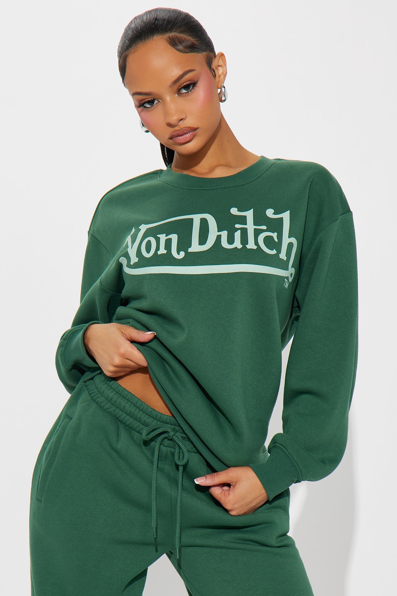 Von Dutch Distressed Crewneck Sweatshirt - Hunter Green