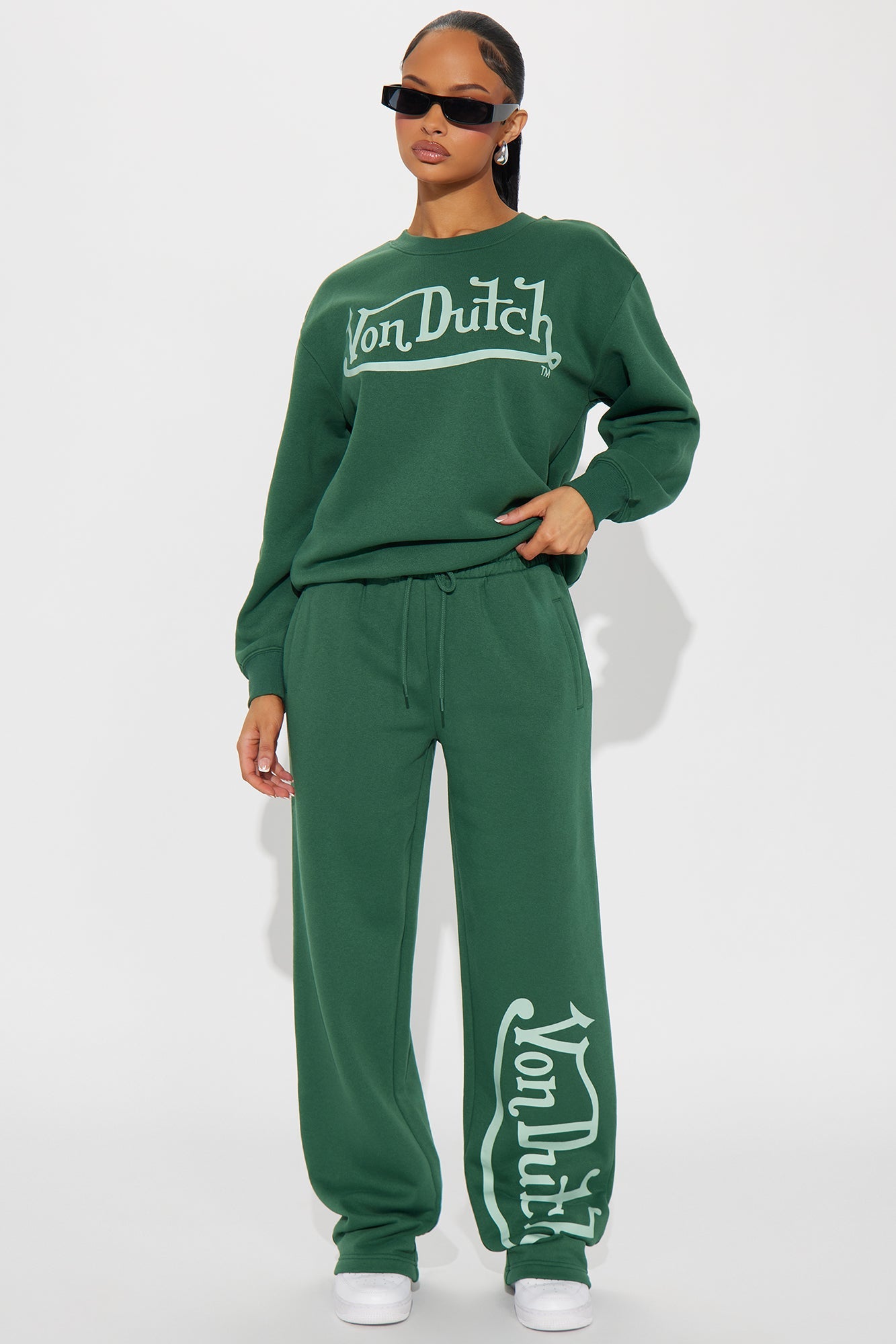 Von Dutch Distressed Wide Leg Pant - Hunter Green