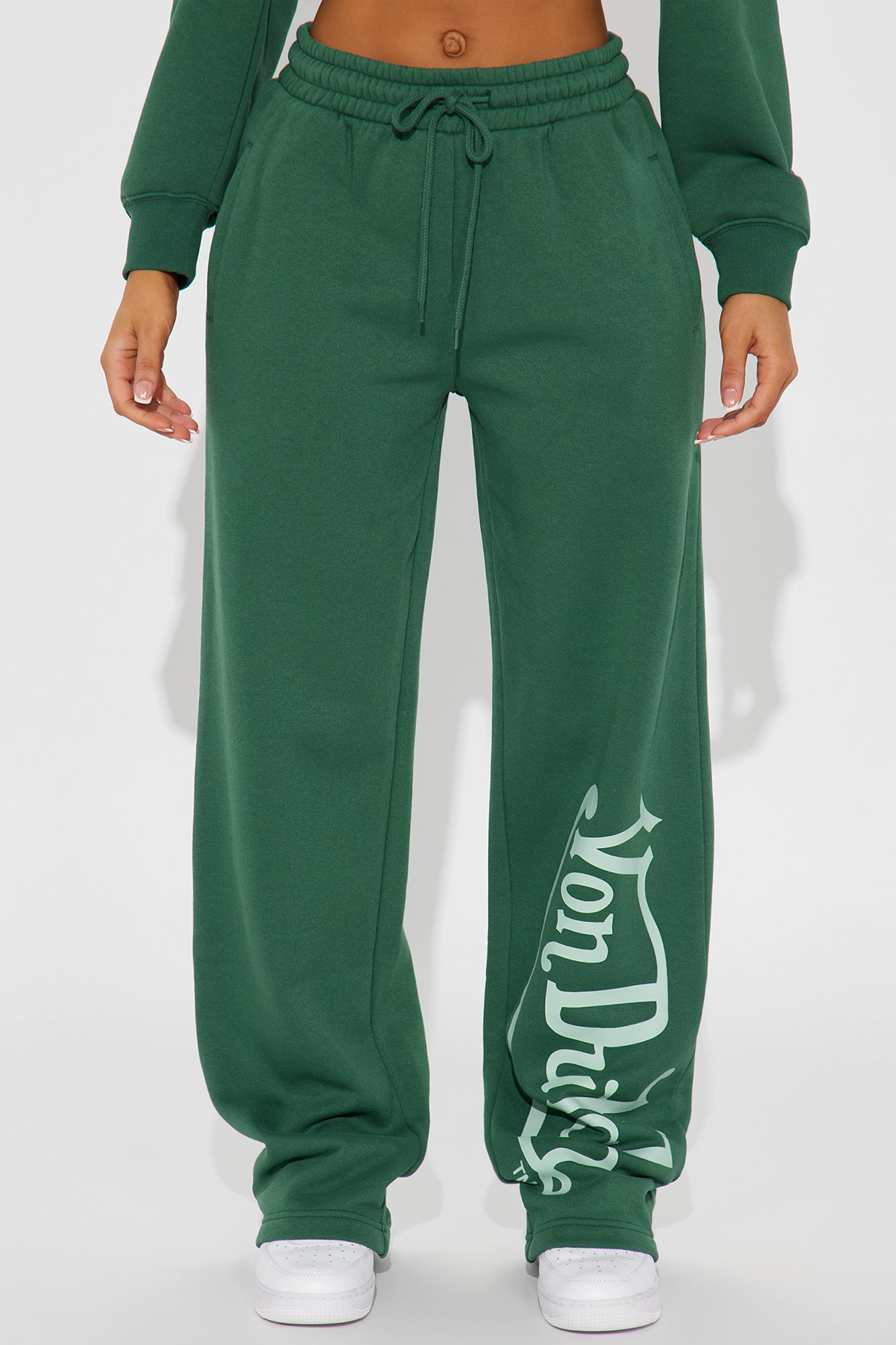 Von Dutch Distressed Wide Leg Pant - Hunter Green