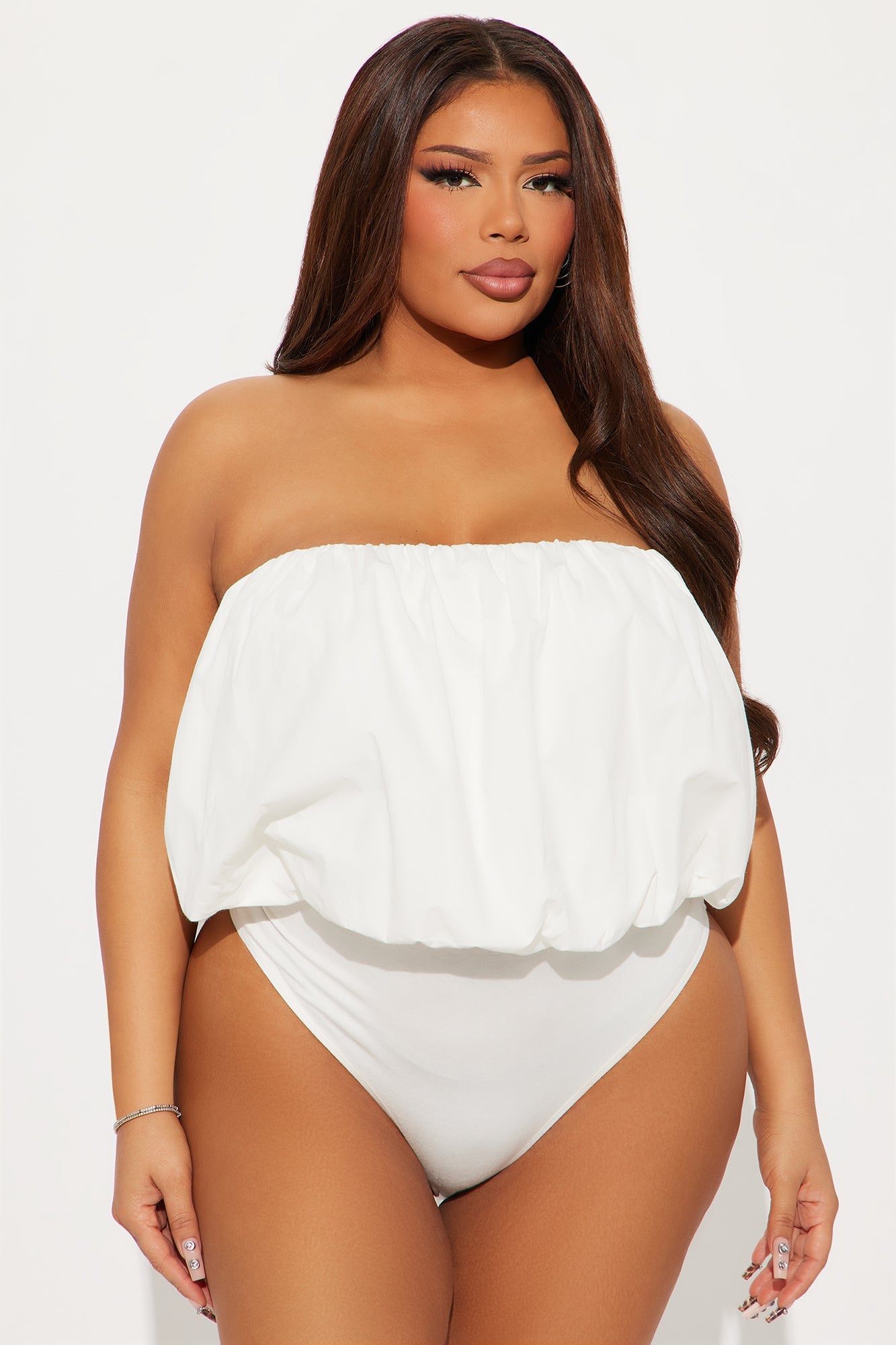 No Other Plans Bubble Hem Bodysuit - White