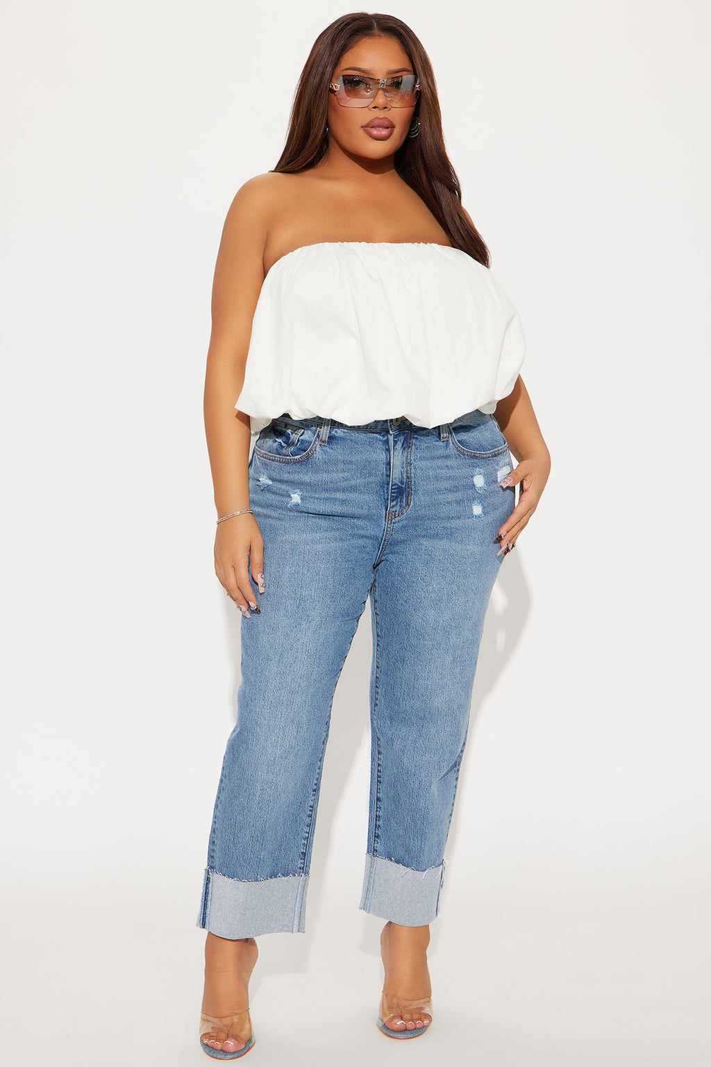 No Other Plans Bubble Hem Bodysuit - White