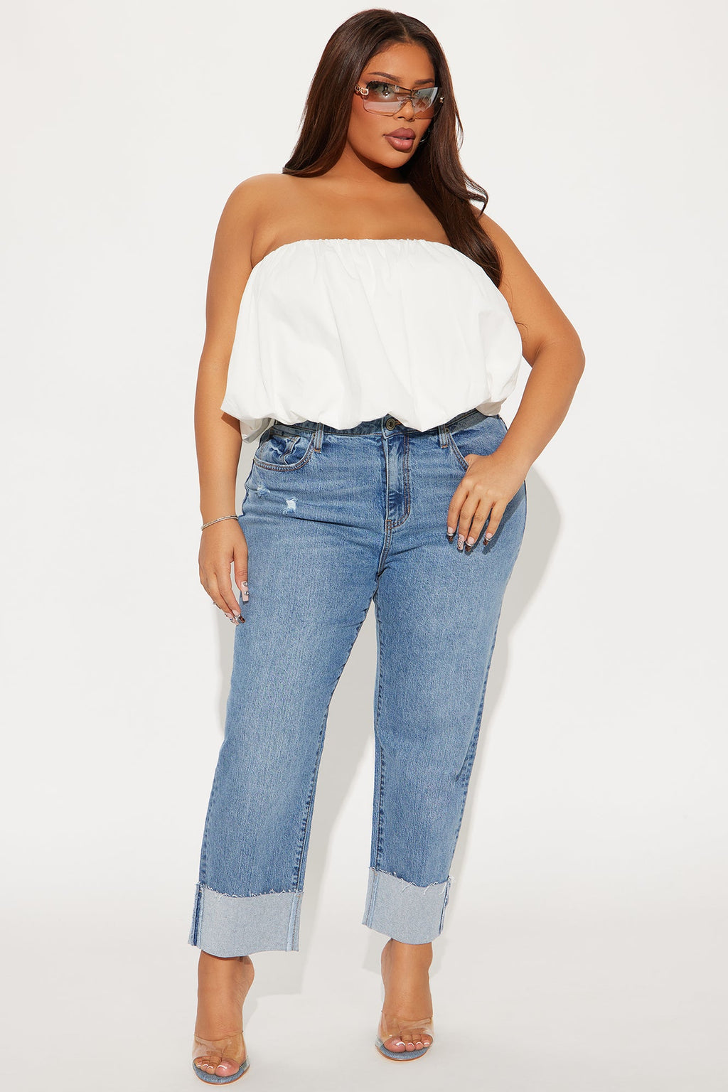 Solene Relaxed Cuffed Straight Leg Jeans - Medium Wash