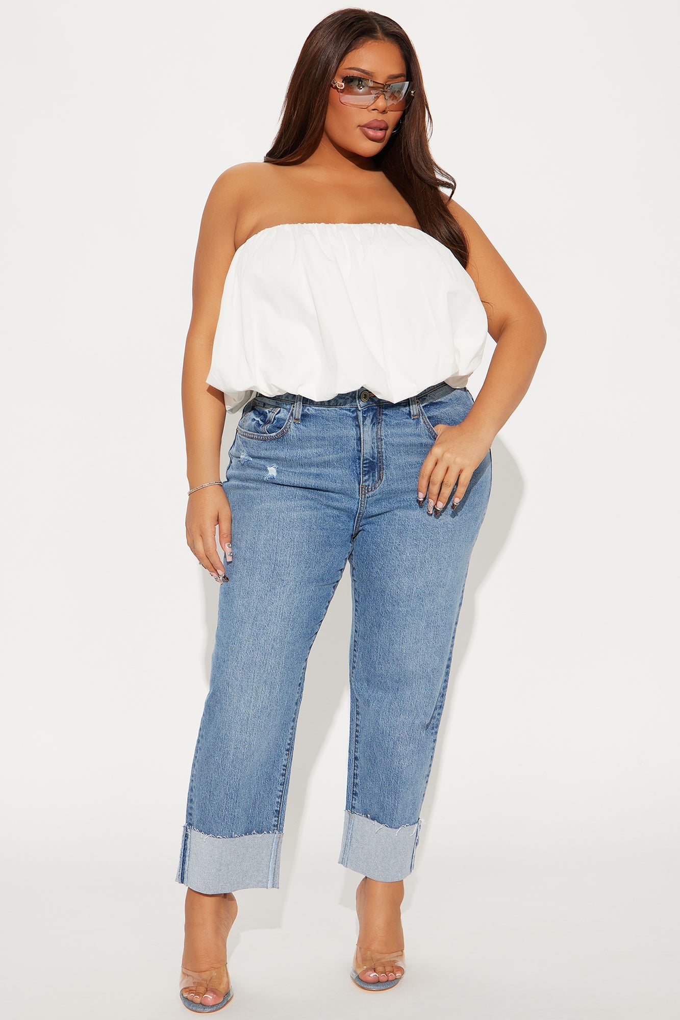 Solene Relaxed Cuffed Straight Leg Jeans - Medium Wash