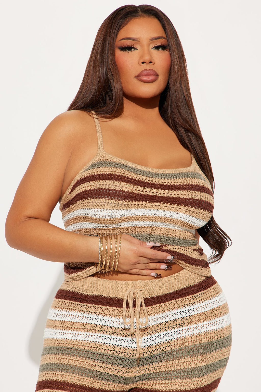 Keila Crochet Pant Set - Taupe/combo