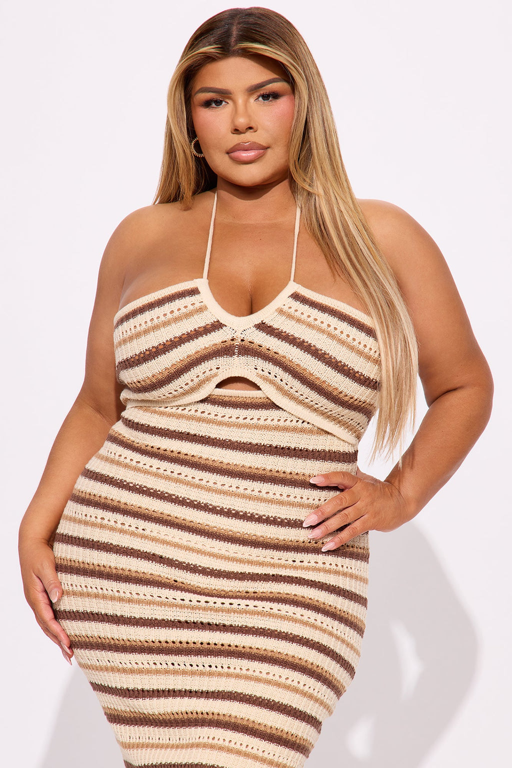 Knitted And Knotted Halter Midi Dress - Mocha