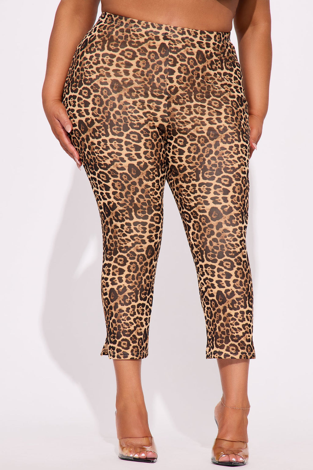 Nathalia Leopard Mesh Capri Legging - Brown/combo