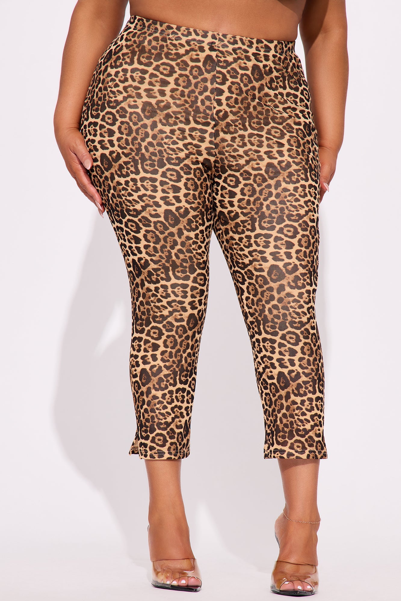 Nathalia Leopard Mesh Capri Legging - Brown/combo