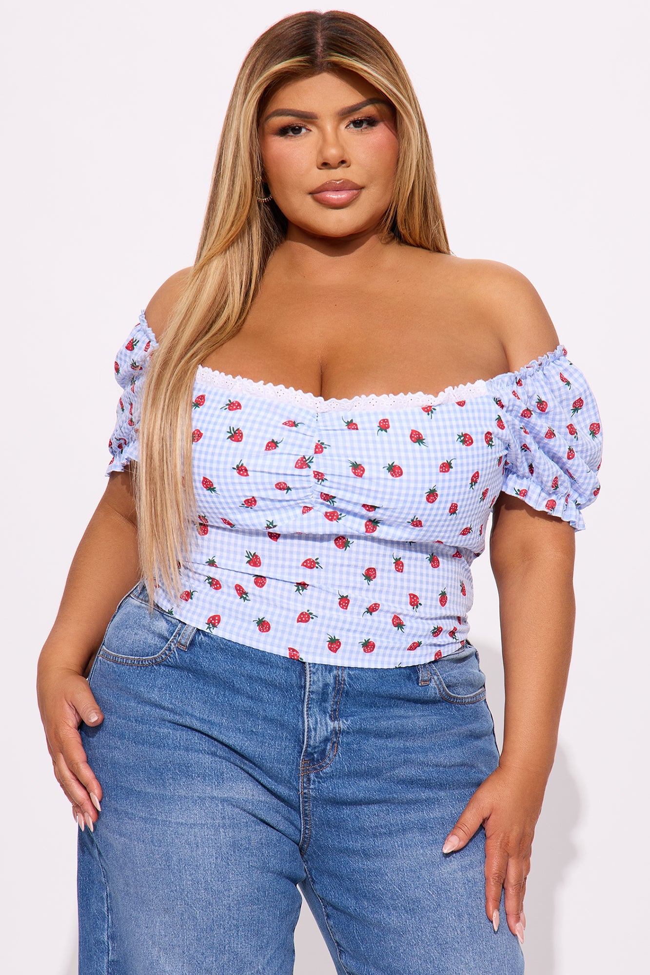 Strawberry Fields Gingham Top - Blue/combo
