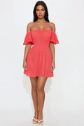 Brenda Off Shoulder Mini Dress - Coral
