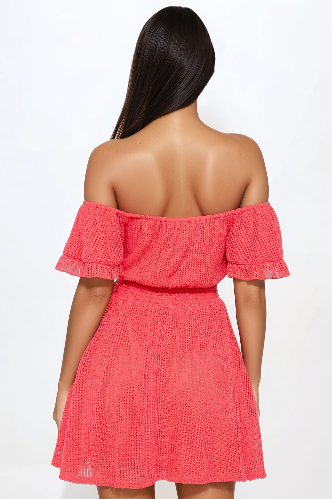 Brenda Off Shoulder Mini Dress - Coral