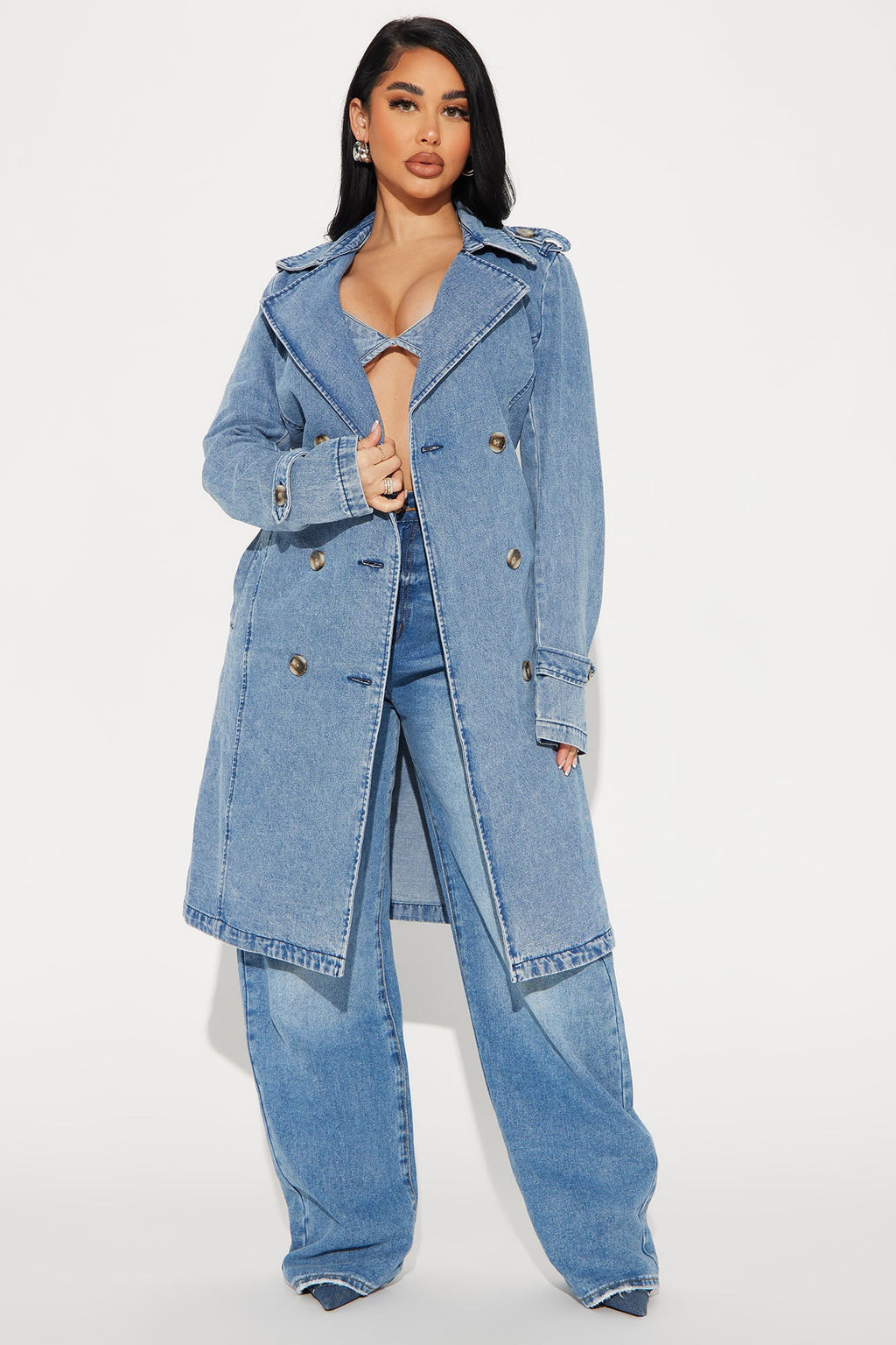 Take You There Denim Trench - Medium Blue Wash