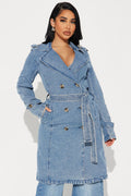 Take You There Denim Trench - Medium Blue Wash