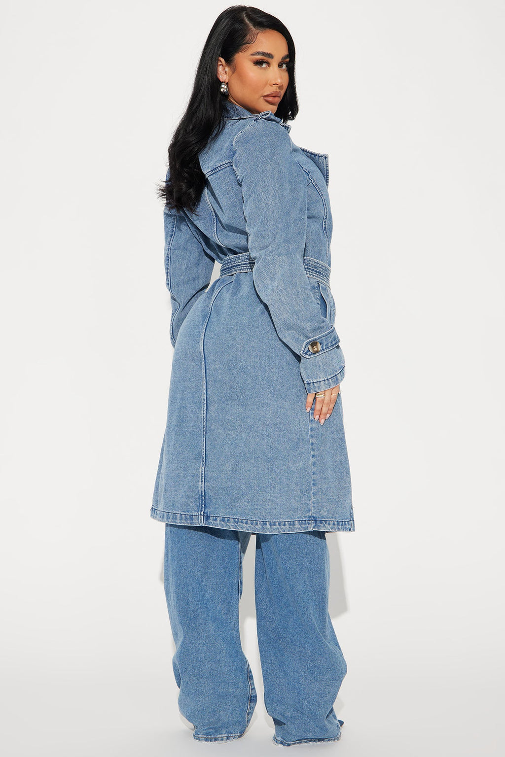 Take You There Denim Trench - Medium Blue Wash