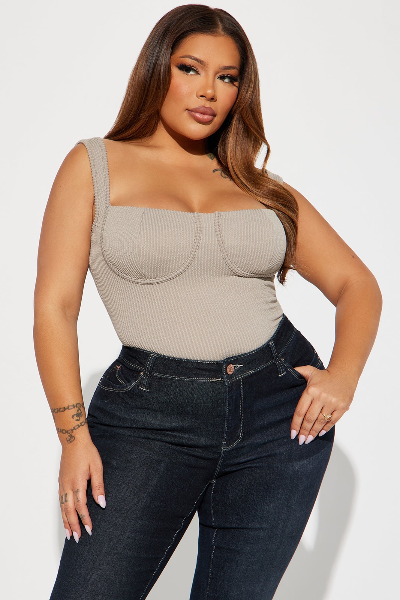 It Girl Ribbed Bodysuit - Stone