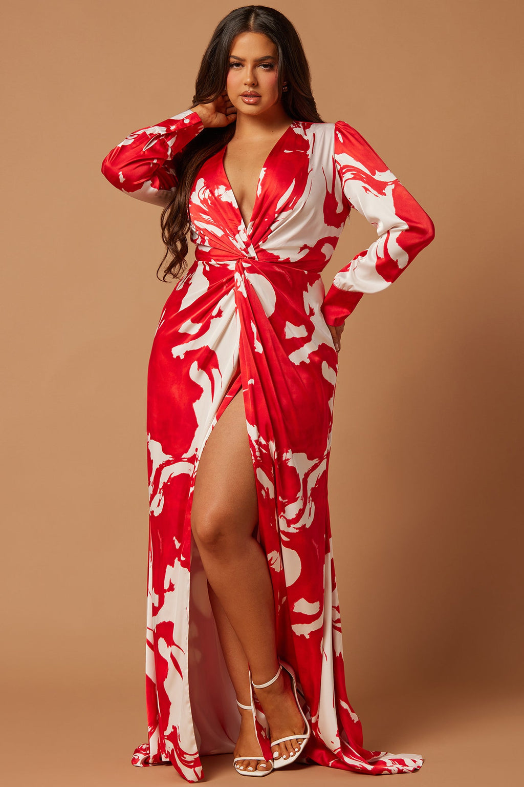 Melissa Satin Maxi Dress - Red/White