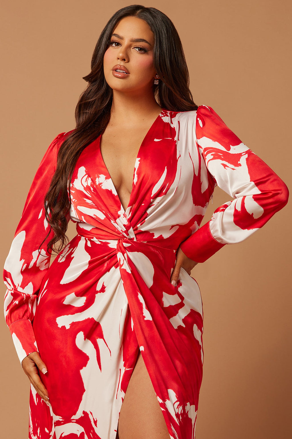 Melissa Satin Maxi Dress - Red/White