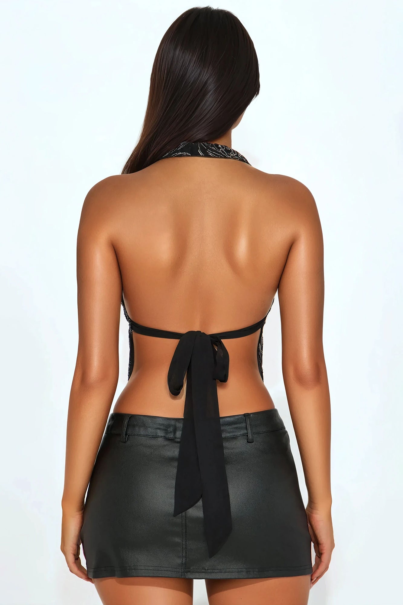 Charmed By You Chiffon Sequin Halter Top - Black