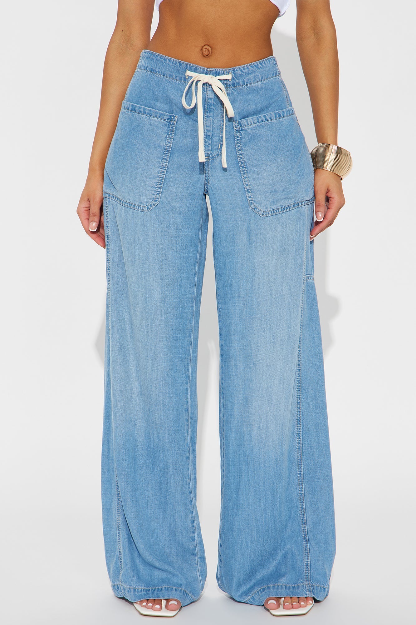 Saldana Relaxed Non Stretch Wide Leg Jeans - Medium Wash