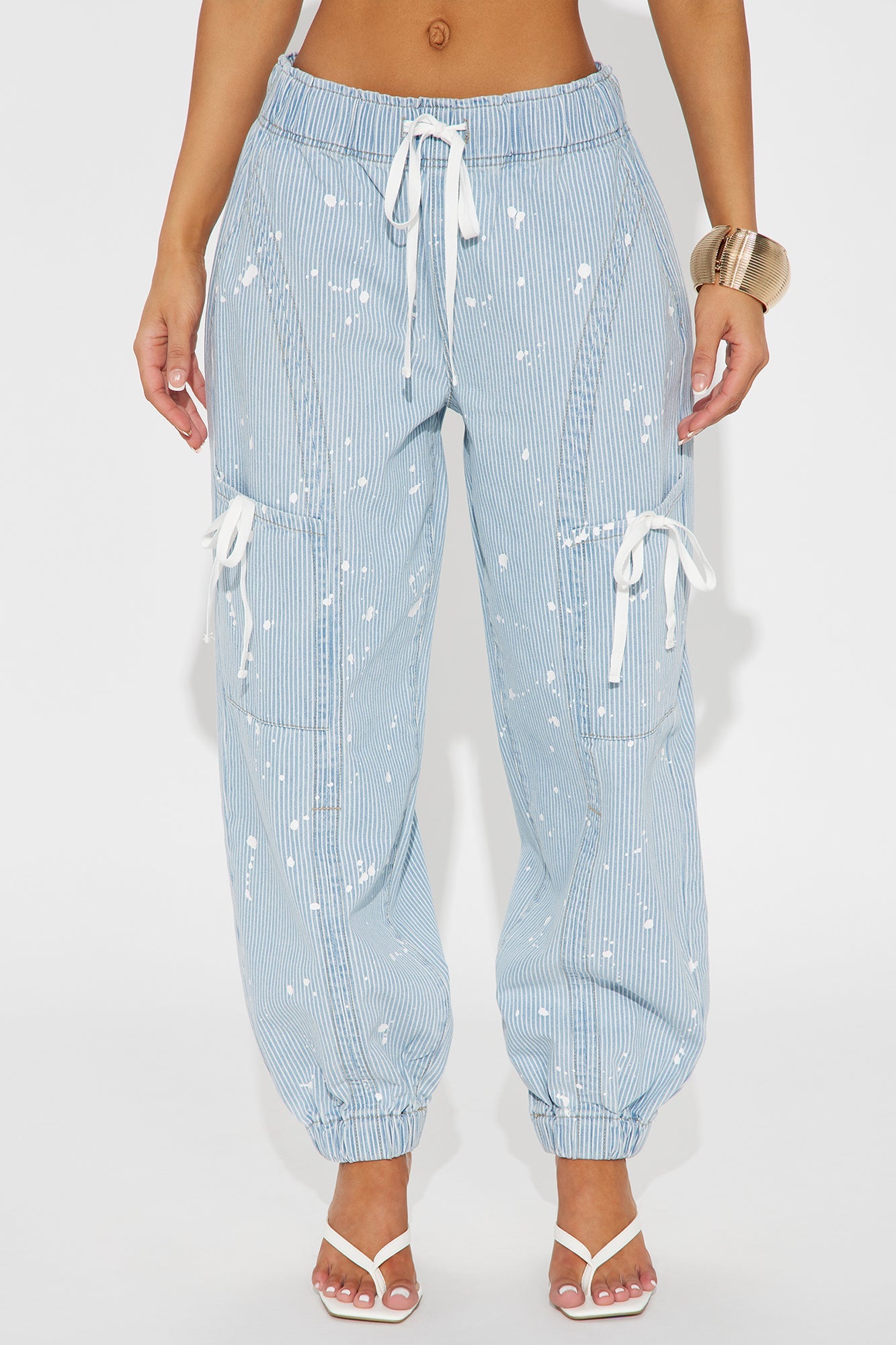 Verina Non Stretch Stripe Denim Joggers - Light Wash