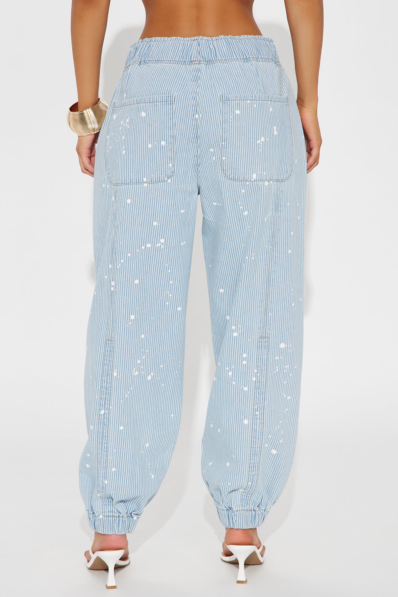 Verina Non Stretch Stripe Denim Joggers - Light Wash