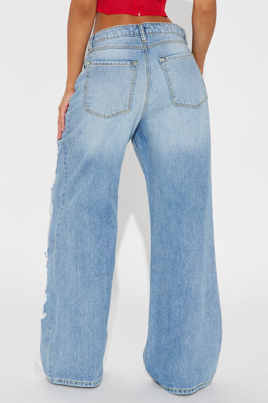 Selby Ripped Non Stretch Wide Leg Jeans - Medium Wash