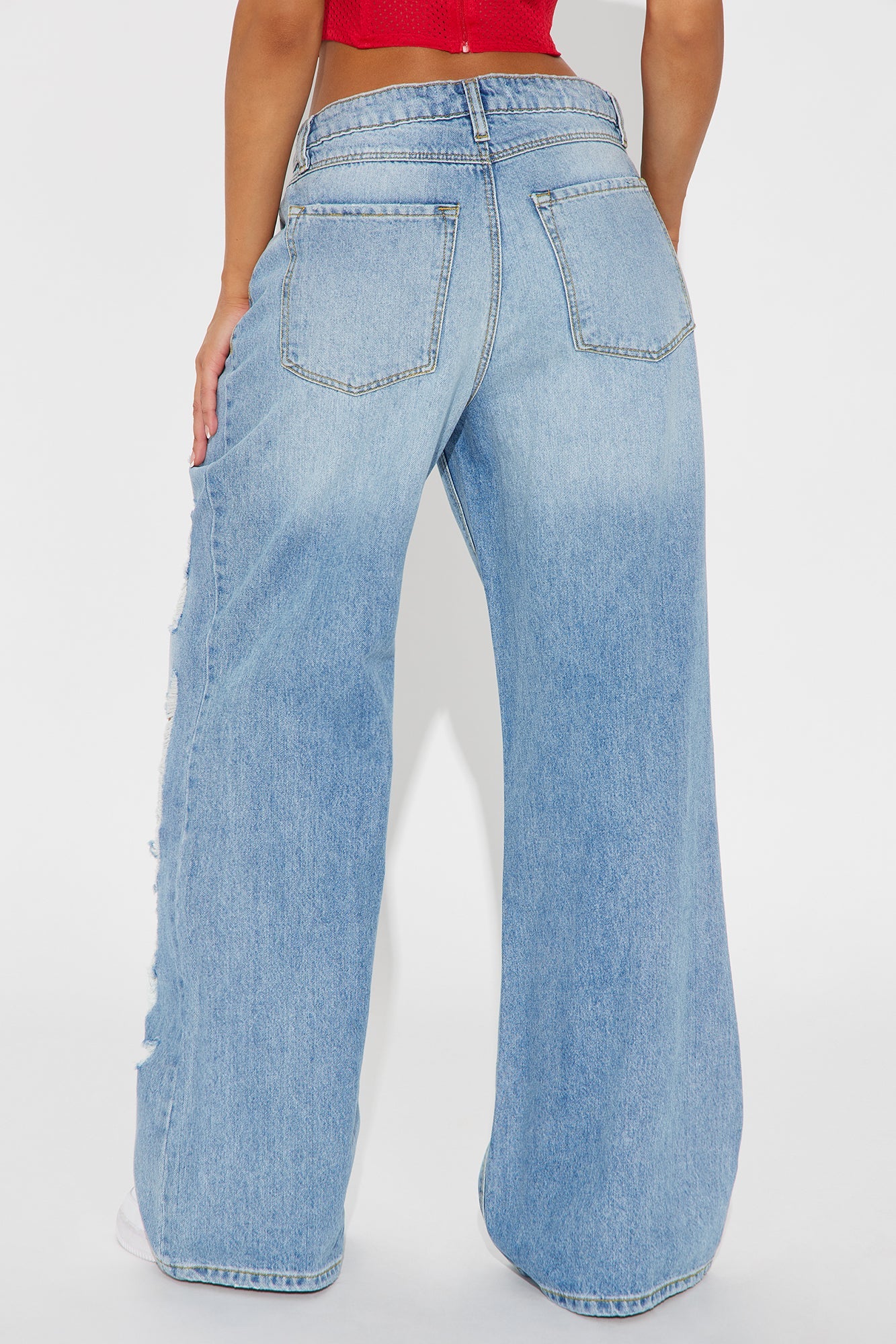 Selby Ripped Non Stretch Wide Leg Jeans - Medium Wash