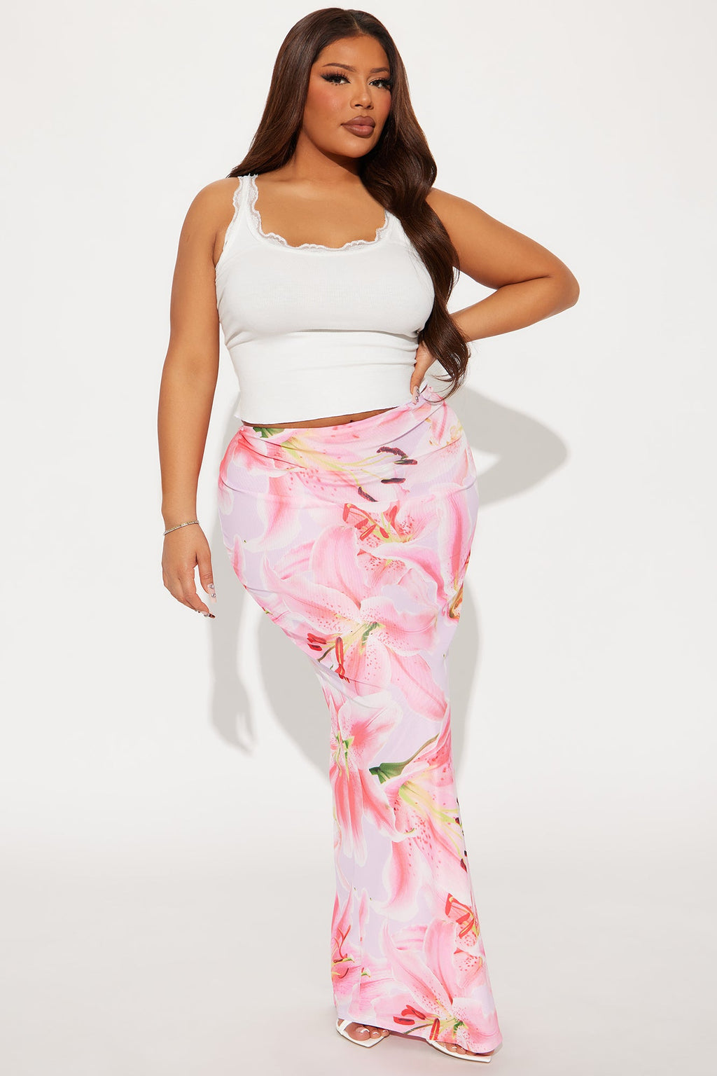 Late Nights In Santorini Floral Mesh Maxi Skirt - Pink/combo