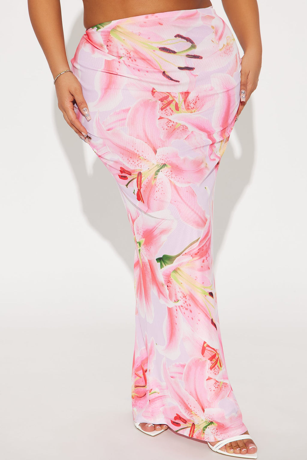 Late Nights In Santorini Floral Mesh Maxi Skirt - Pink/combo