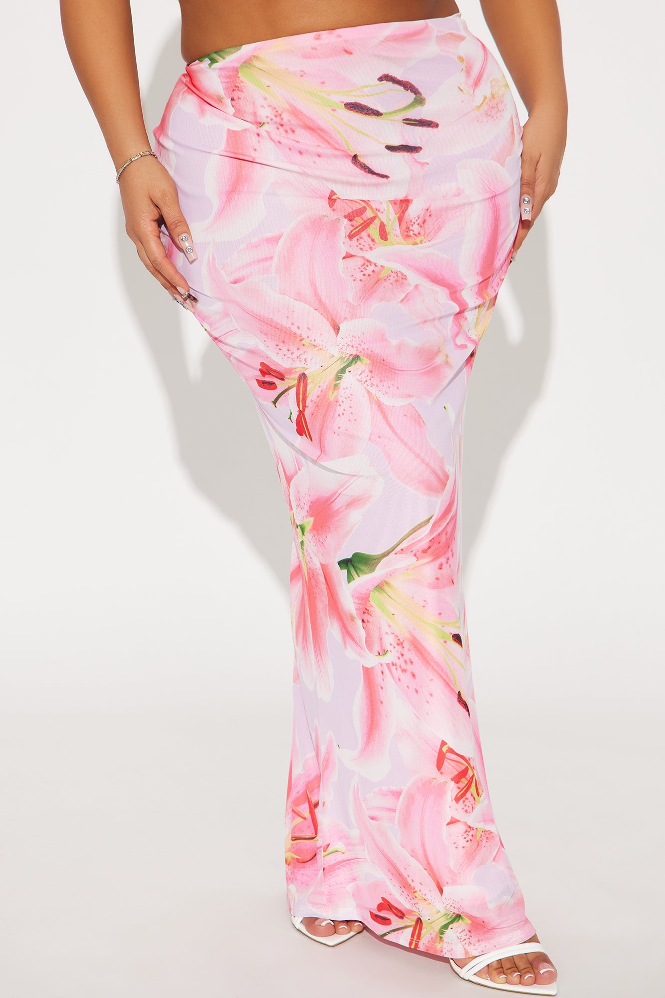 Late Nights In Santorini Floral Mesh Maxi Skirt - Pink/combo