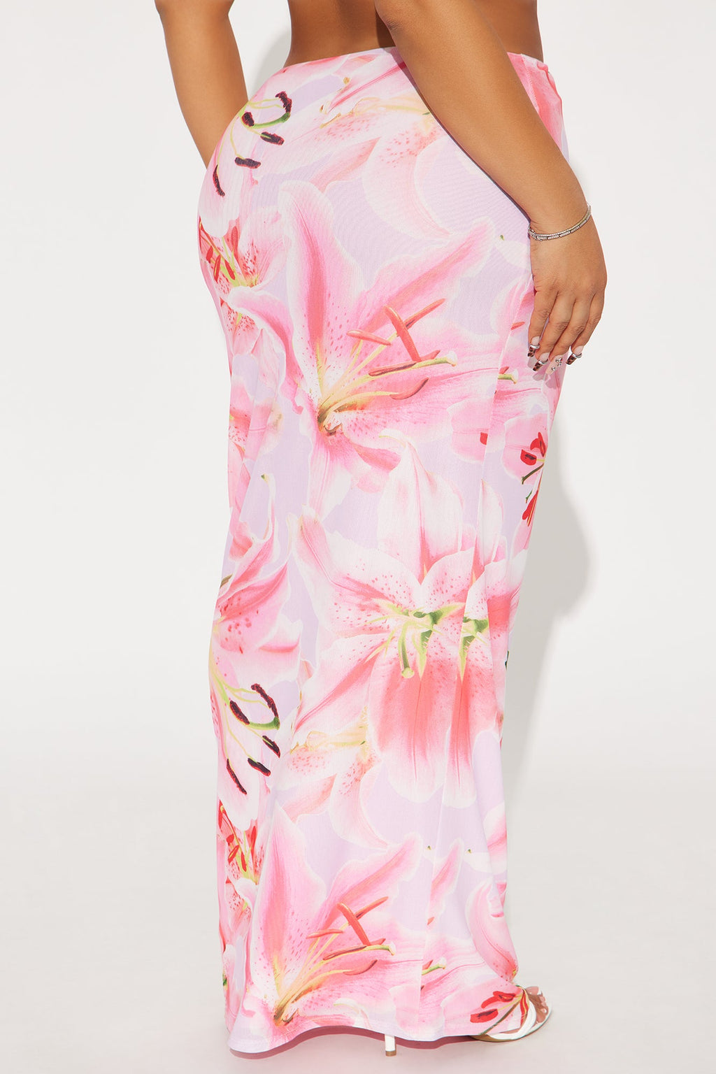 Late Nights In Santorini Floral Mesh Maxi Skirt - Pink/combo