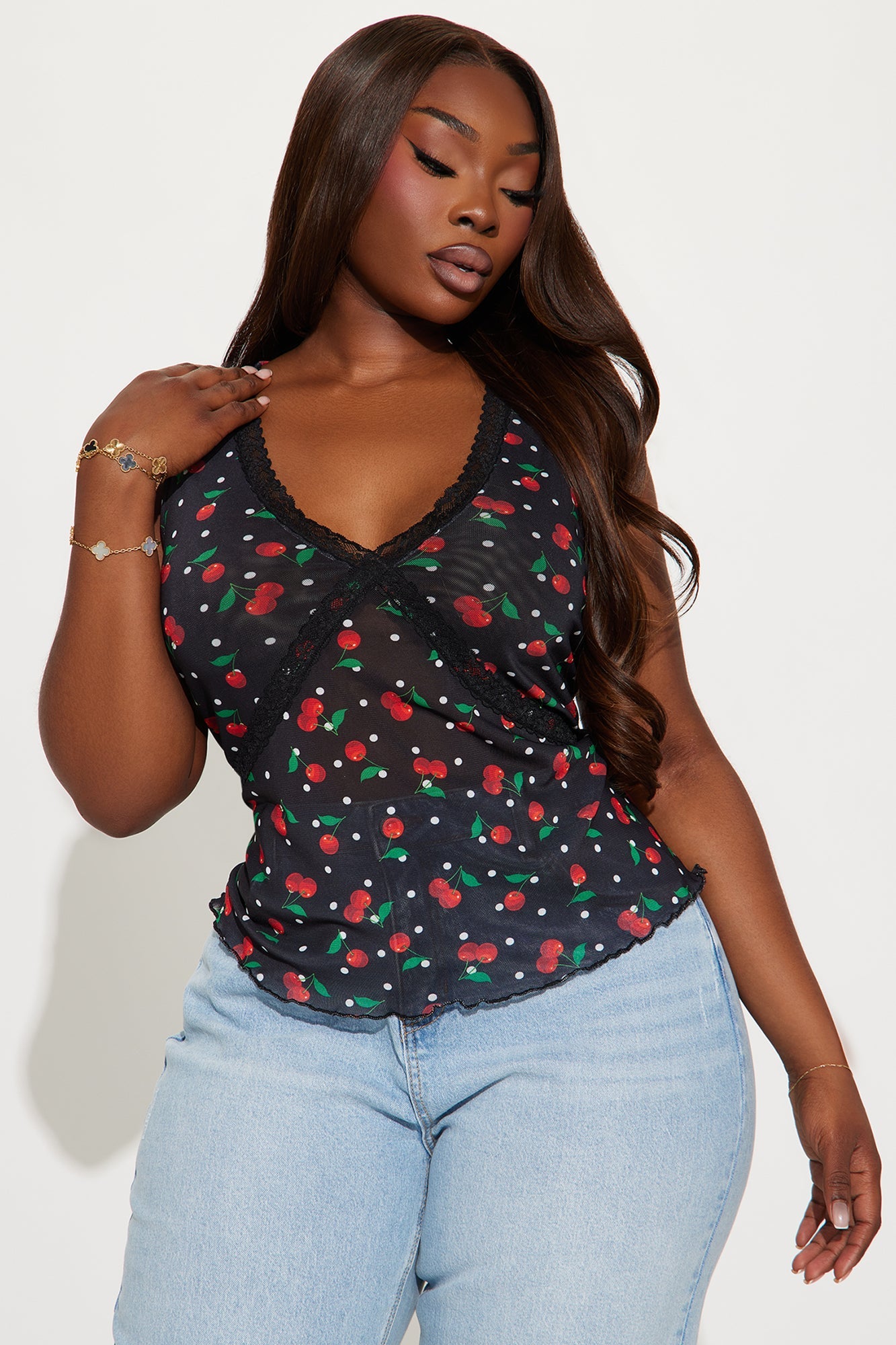 Cherry Dot Girly Top - Black/combo